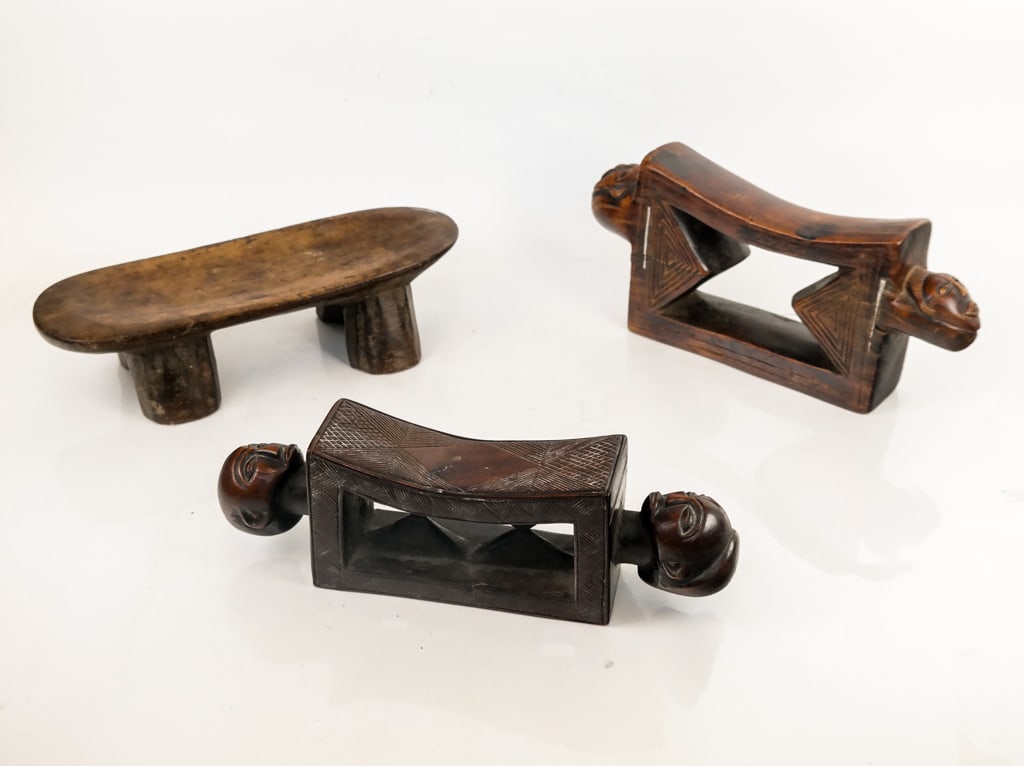 2 Antique African Carved Headrests, & 1 Other (3) (1 of 11)