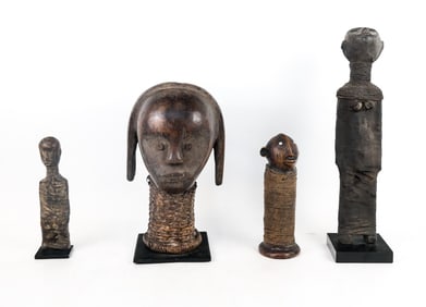 4 Wrapped African Figural Statues / Heads