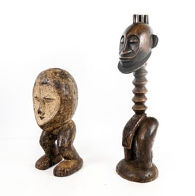 2 Abstract Carved African Figural Statues
