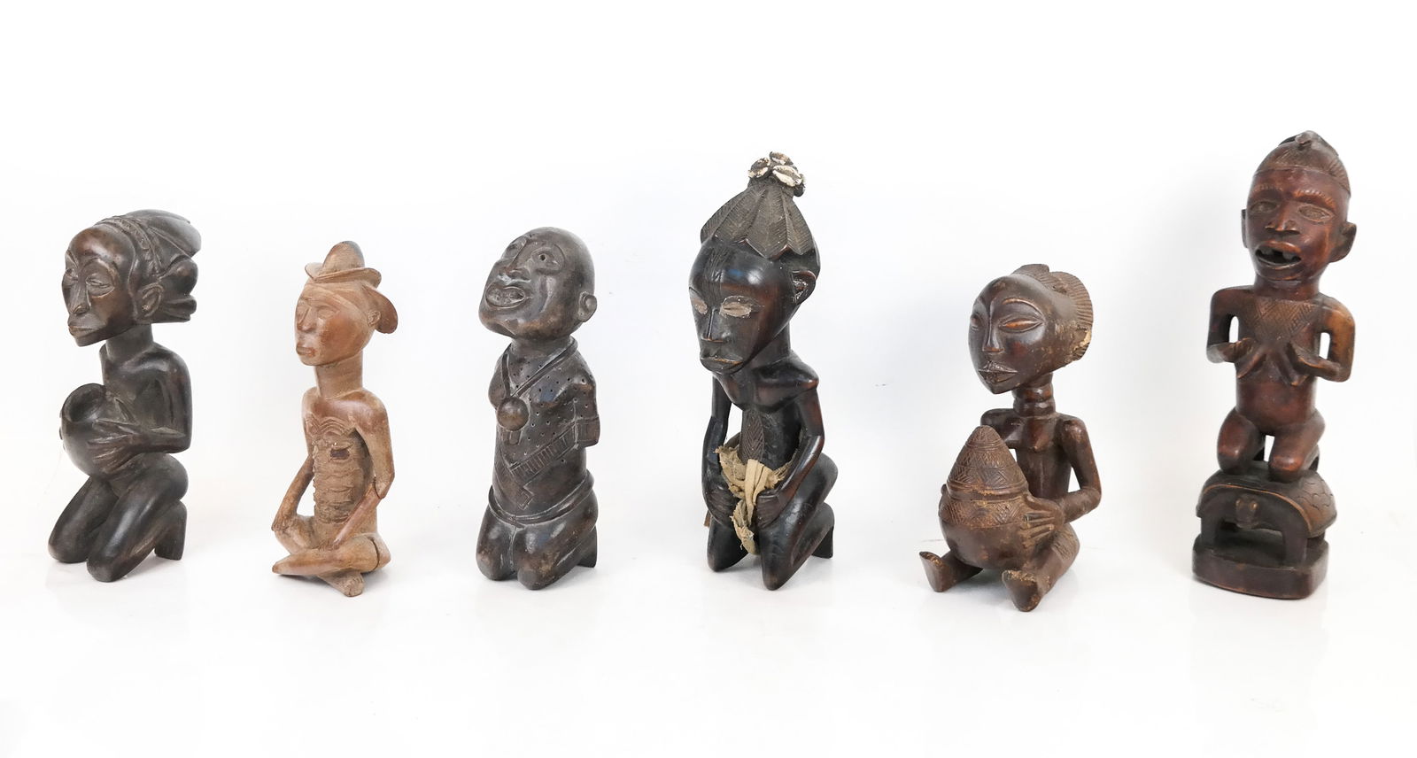 6 Carved African Kneeling / Seated Figures (1 of 18)