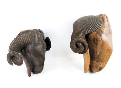 2 Ornately Carved Baule Ram's Head Masks