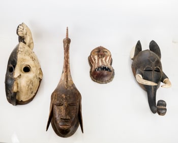 4 Hand-Carved African Animal Masks