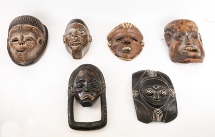 Group of 6 Hand-Carved African Masks