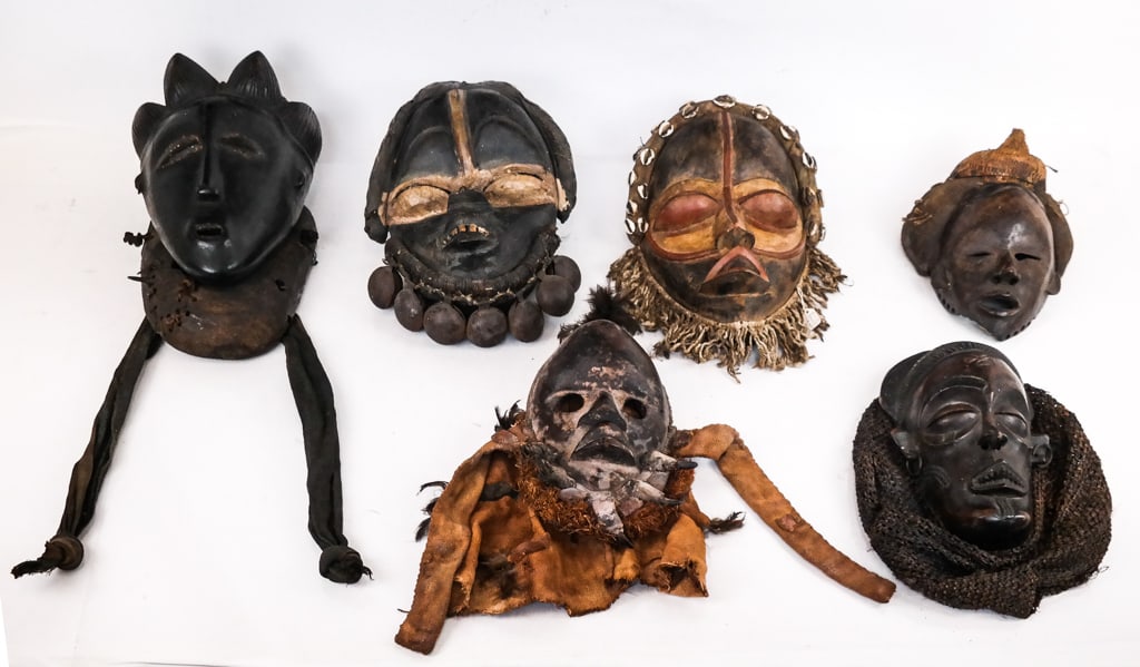 6 Hand-Carved & Embellished African Masks (1 of 19)