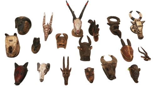 Lot of Carved & Painted African Animal Masks (18)