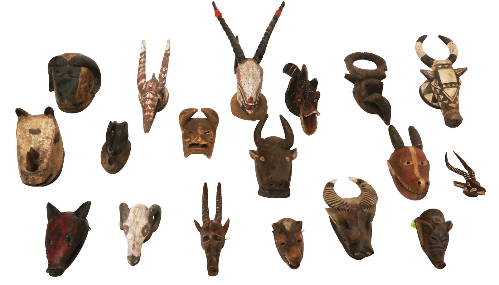 Lot of Carved & Painted African Animal Masks (18) (1 of 20)