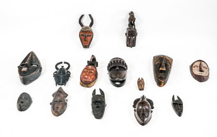 Large Lot of Hand-Carved African Masks (14)