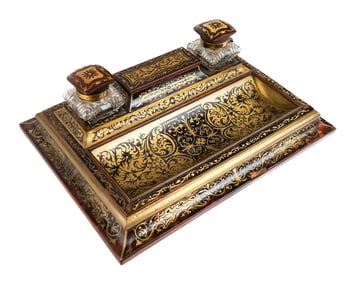 Asprey London Boulle Inlaid Inkwell