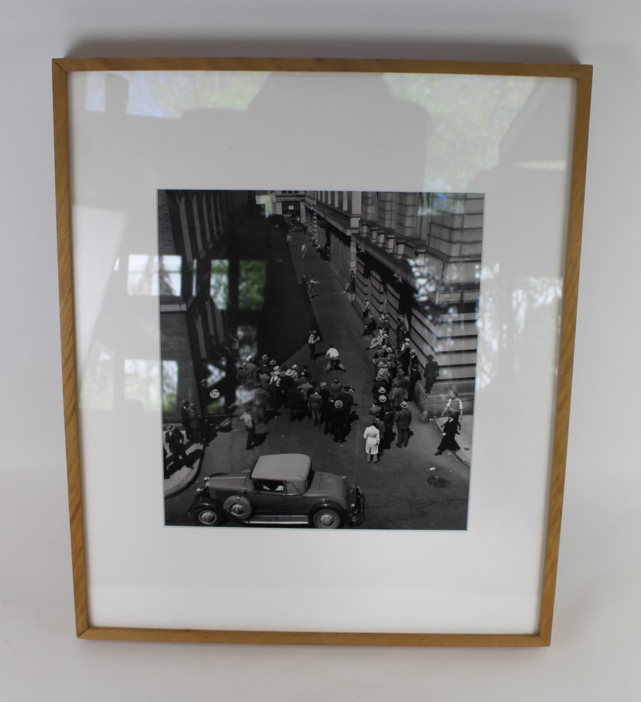 John GUTMANN: "Lunch Hour..." - Framed Print: John Gutmann (German-American, 1905-1998) silver gelatin print titled "Lunch Hour, San Francisco," 1934. Depicts a crowded street scene with a baseball game and onlookers. Nicely framed and matted und