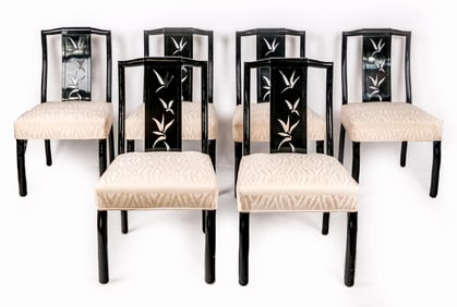 James Mont Chinoiserie Lacquered Side Chairs, 6