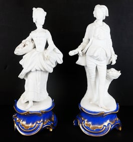 French Porcelain Pair of Bisque Figures