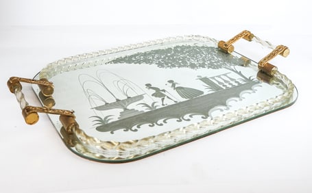 Venetian Murano Glass and Etched Tray