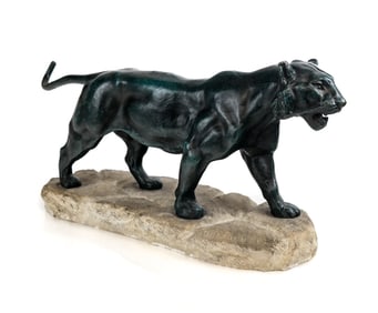 Paul-Edouard Delabriere Bronze Tiger on Stone Base