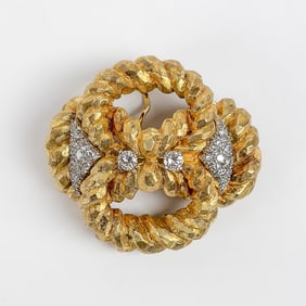 Diamond and Gold Rope Pin Pendant