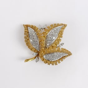 Diamond and Gold Leaf Brooch