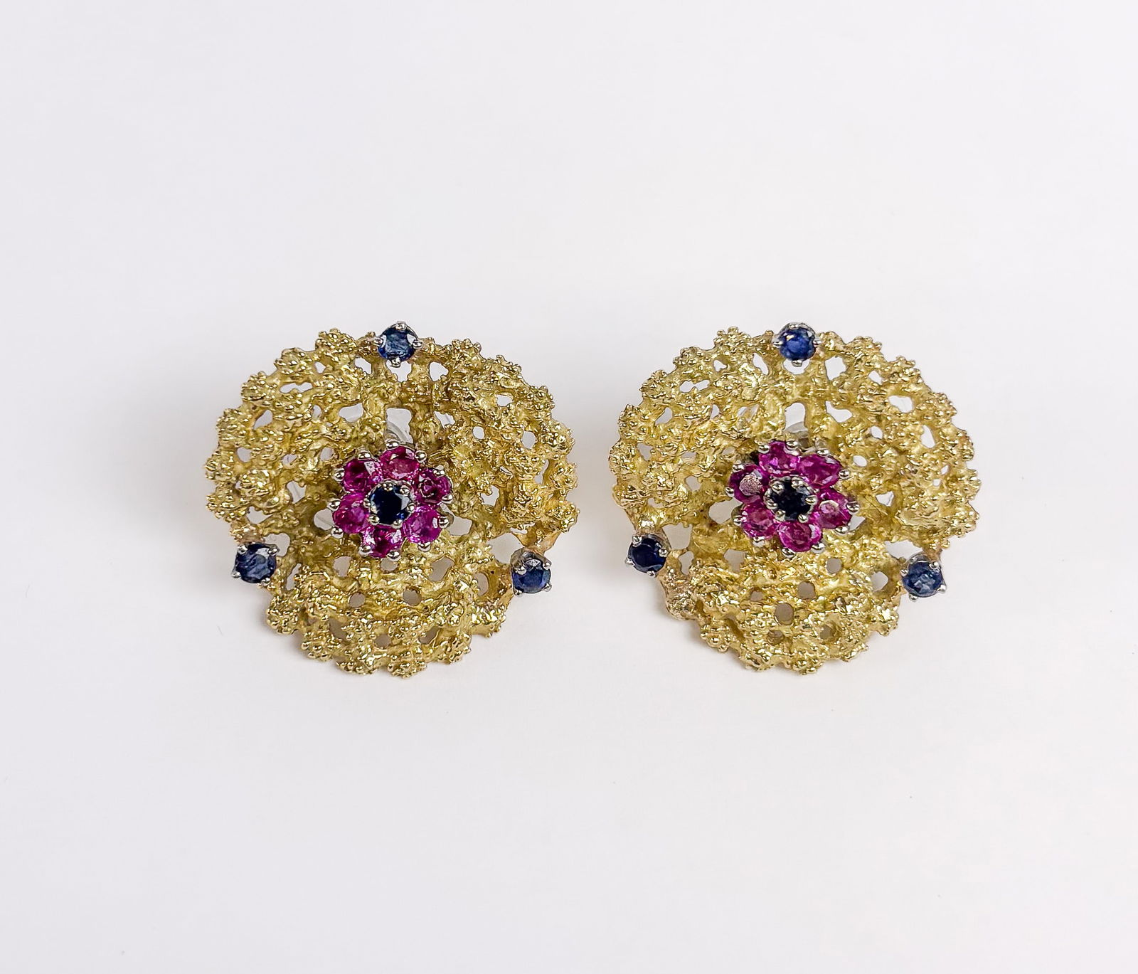 Pair of Ruby, Sapphire and Gold Earrings (1 of 8)