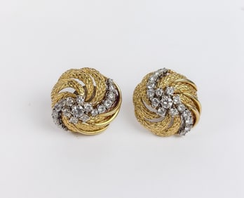 Pair of Diamond and Gold Dome Earrings