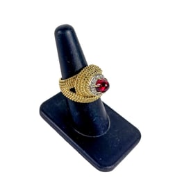 Gold, Diamond and Red Stone Ring