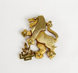 Gold and Diamond "Lion of Judah" Pin Pendant