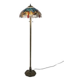 Stained Glass Floor Lamp with Dragonflies