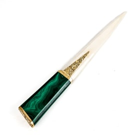 Malachite and Bone Letter Opener with Gold Mounts