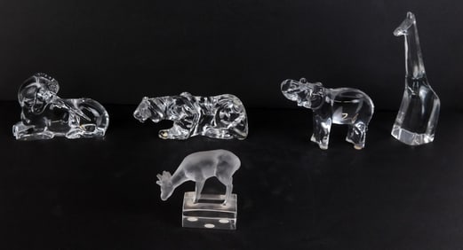 Five Baccarat and Lalique Animal Figurines