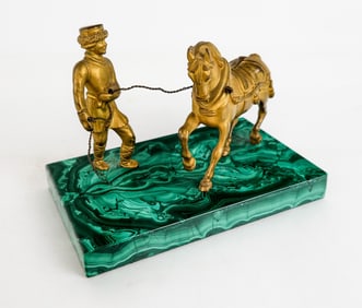 Bronze Dore Horse and Figure on a Malachite Base