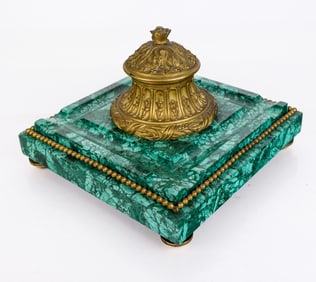 Bronze Dore and Malachite Inkwell