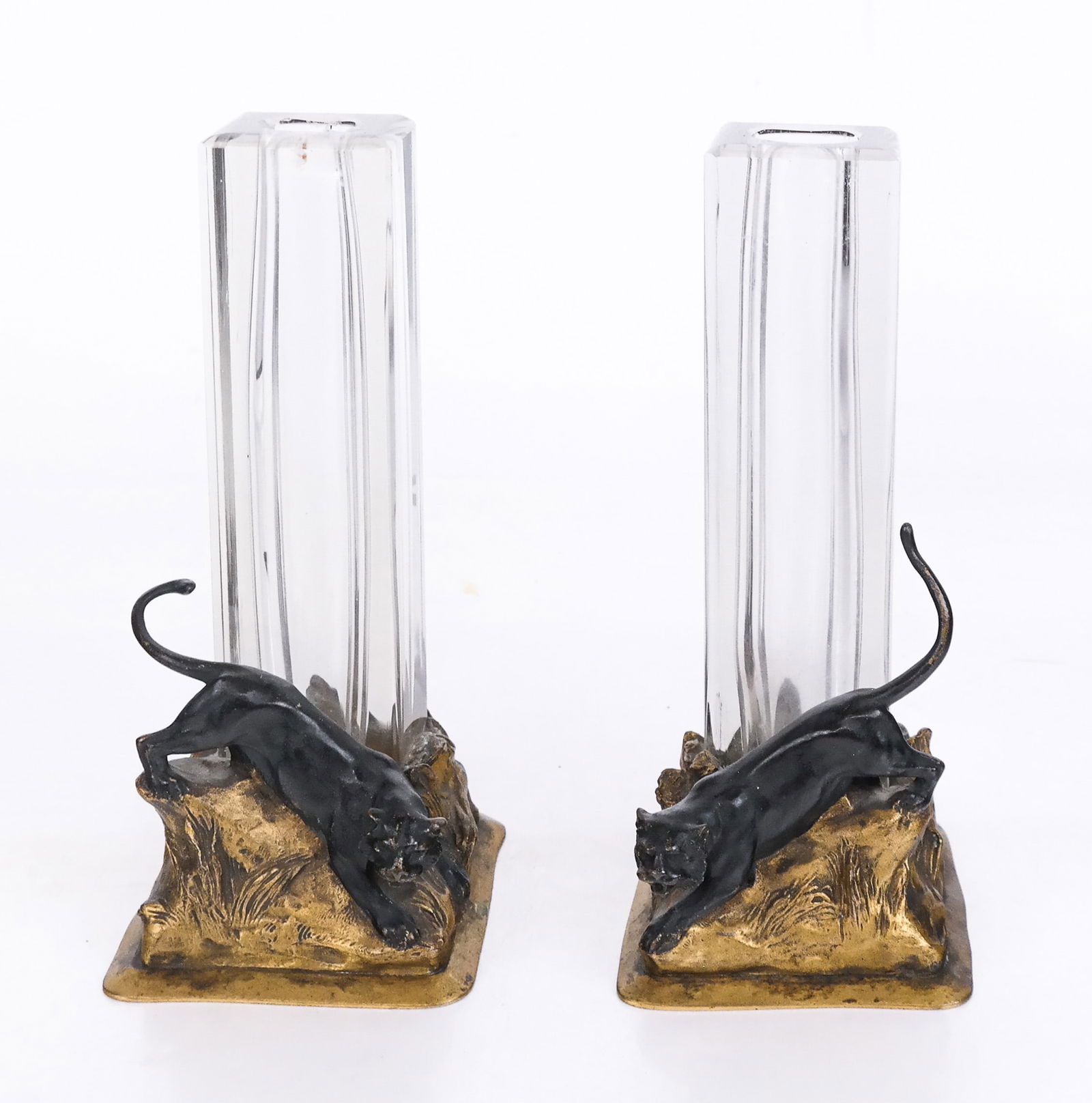 Pair of Bronze and Glass Candlesticks (1 of 7)