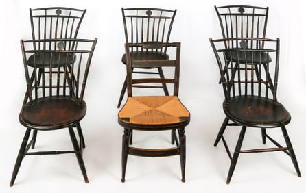 Five Birdcage Windsor Chairs and Another