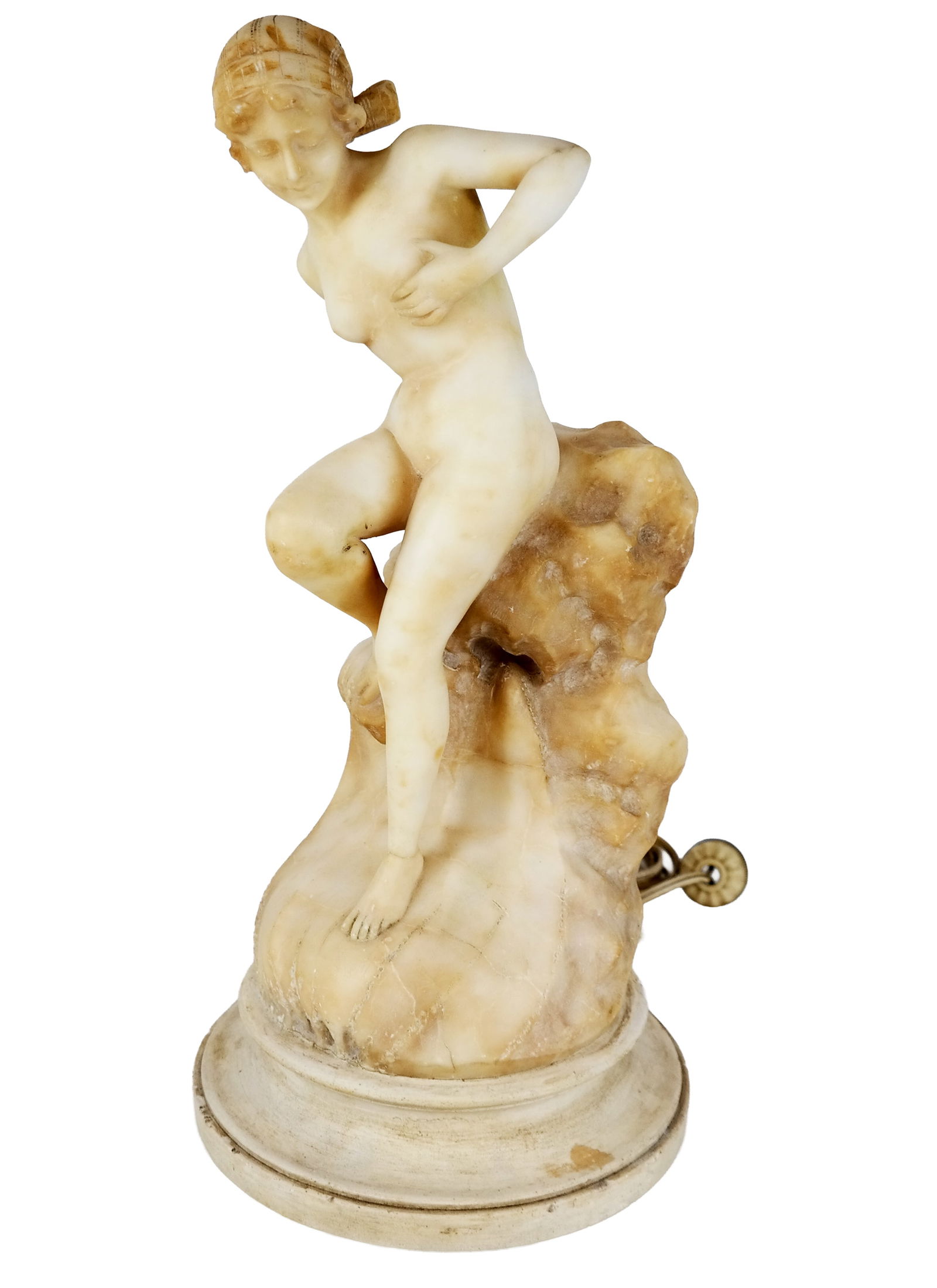 Alabaster Female Nude Lamp: Alabaster female nude lamp. [15.5" H x 6" W x 6" D]. In good condition; illuminates.