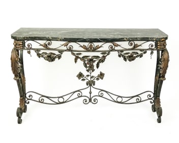 Continental Wrought Iron and Marble Top Console