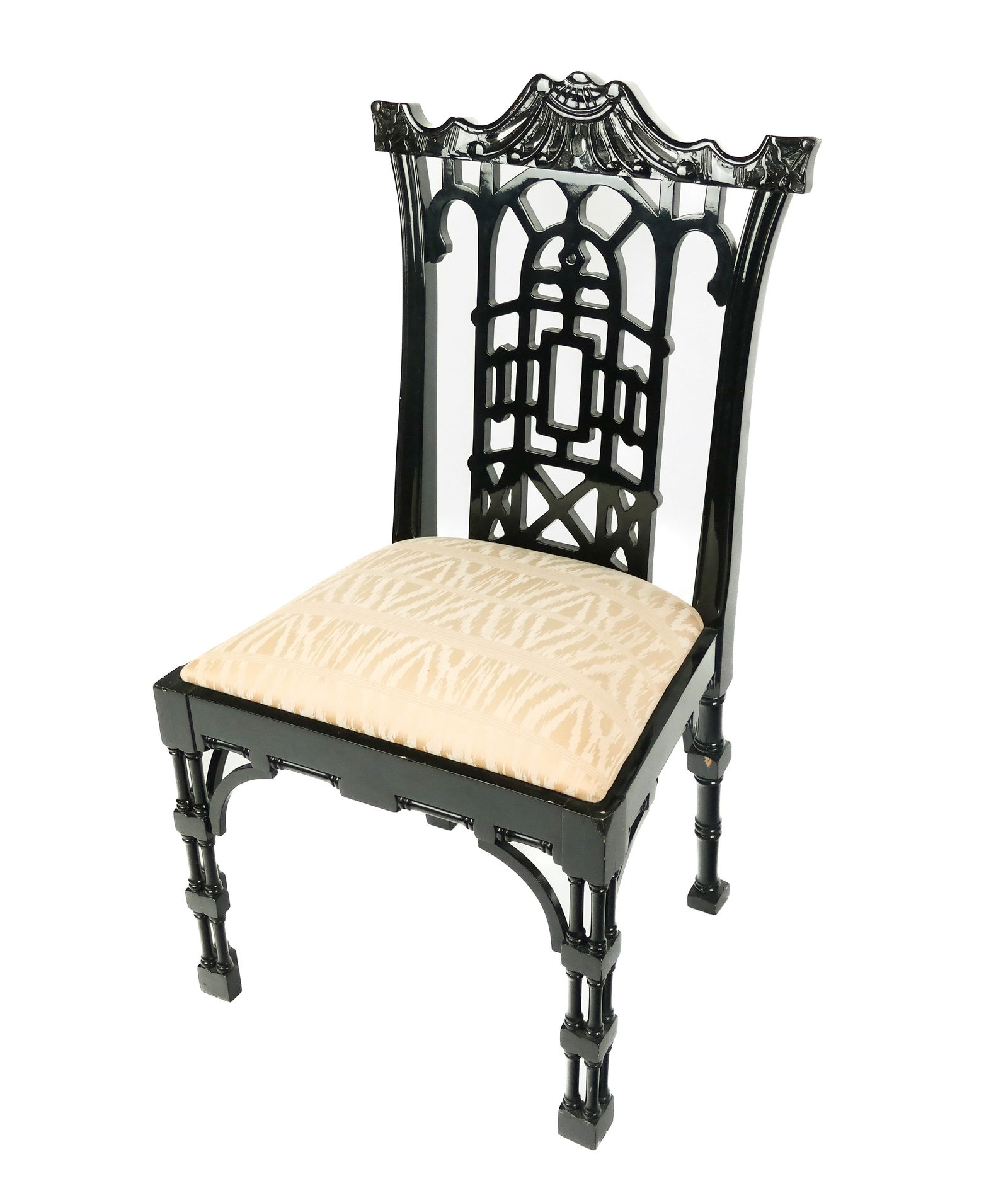 Chinese Chippendale Black Lacquered Side Chair (1 of 8)