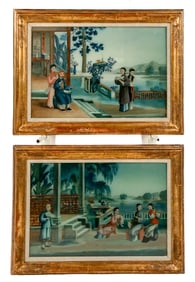 Pair of Gilt Framed Chinese Reverse Paintings