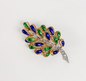 Corletto Diamond, Enamel and Gold Brooch