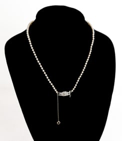 Pearl Necklace with Diamond Clasp