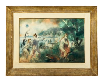 Bernard KLONIS Figural Seascape, Watercolor
