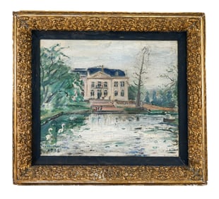 Impressionist School: Mansion Yard - Oil Painting