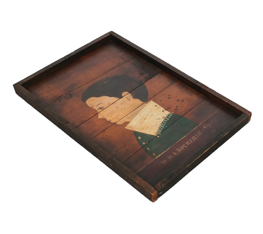 Antique American Folk Art Portrait on Shiplap (1 of 10)