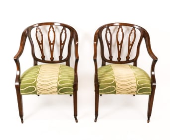 Pair of George II Mahogany Open Armchairs