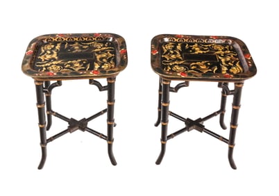 Pair of Painted and Gilt Decorated Tray Top Tables