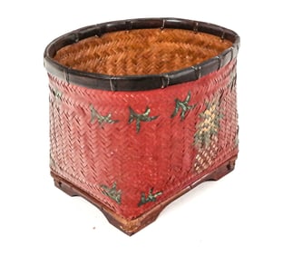 Chinoiserie Decorated Woven Basket