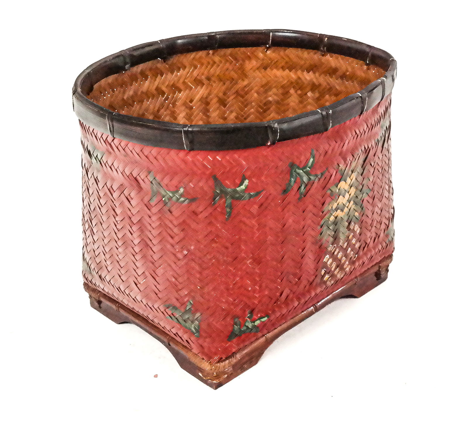 Chinoiserie Decorated Woven Basket (1 of 7)