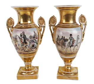 Pair of Paris Porcelain Napoleon Decorated Vases