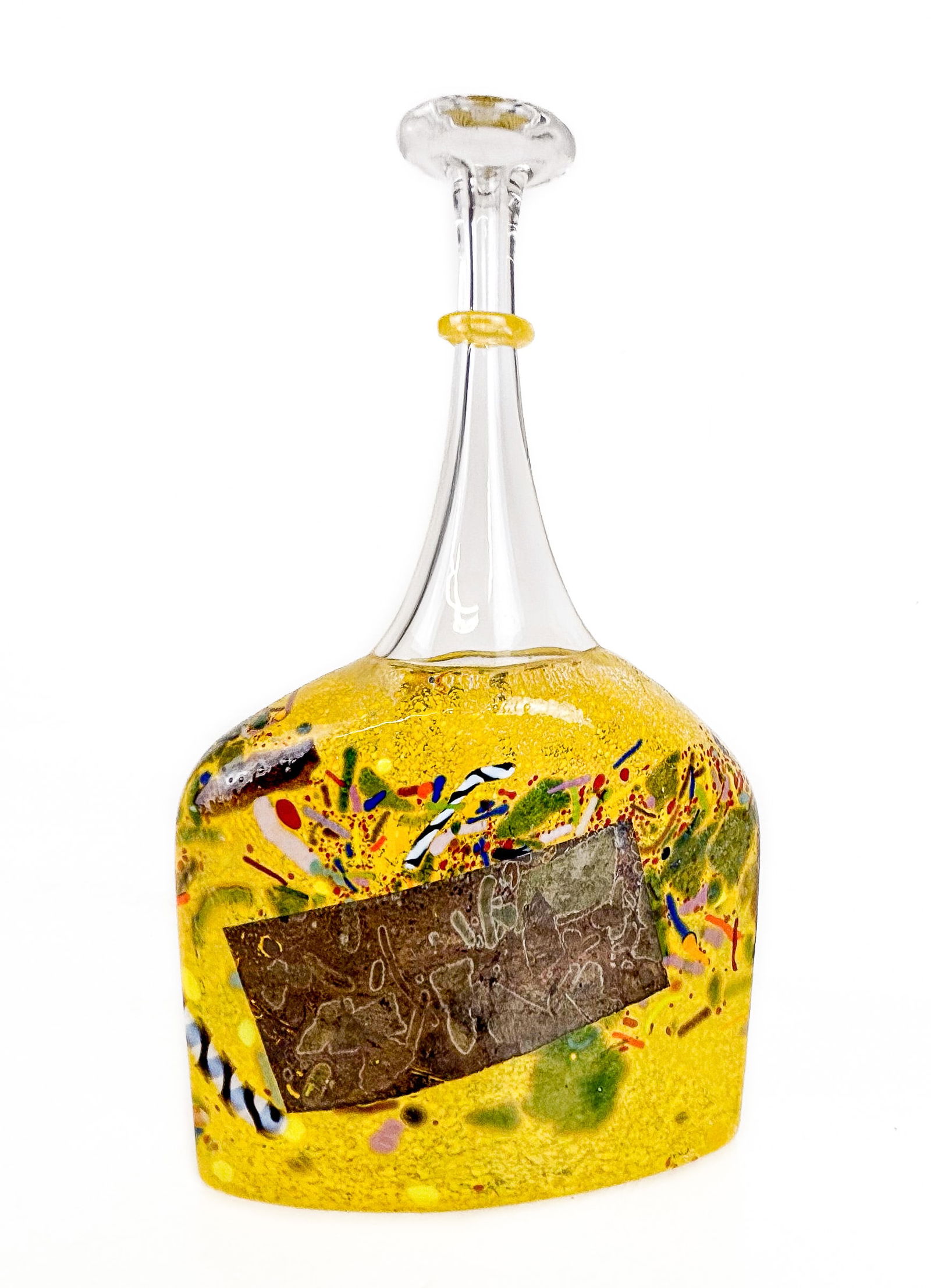 Bertil Vallien for Kosta Boda Art Glass Vase: Bertil Vallien (Swedish, b. 1938) for Kosta Boda art polychrome glass vase, marked Kosta Boda and signed B. Vallien to base. [9.5" H x 5.5" W x 2.25" D]. Condition is good.