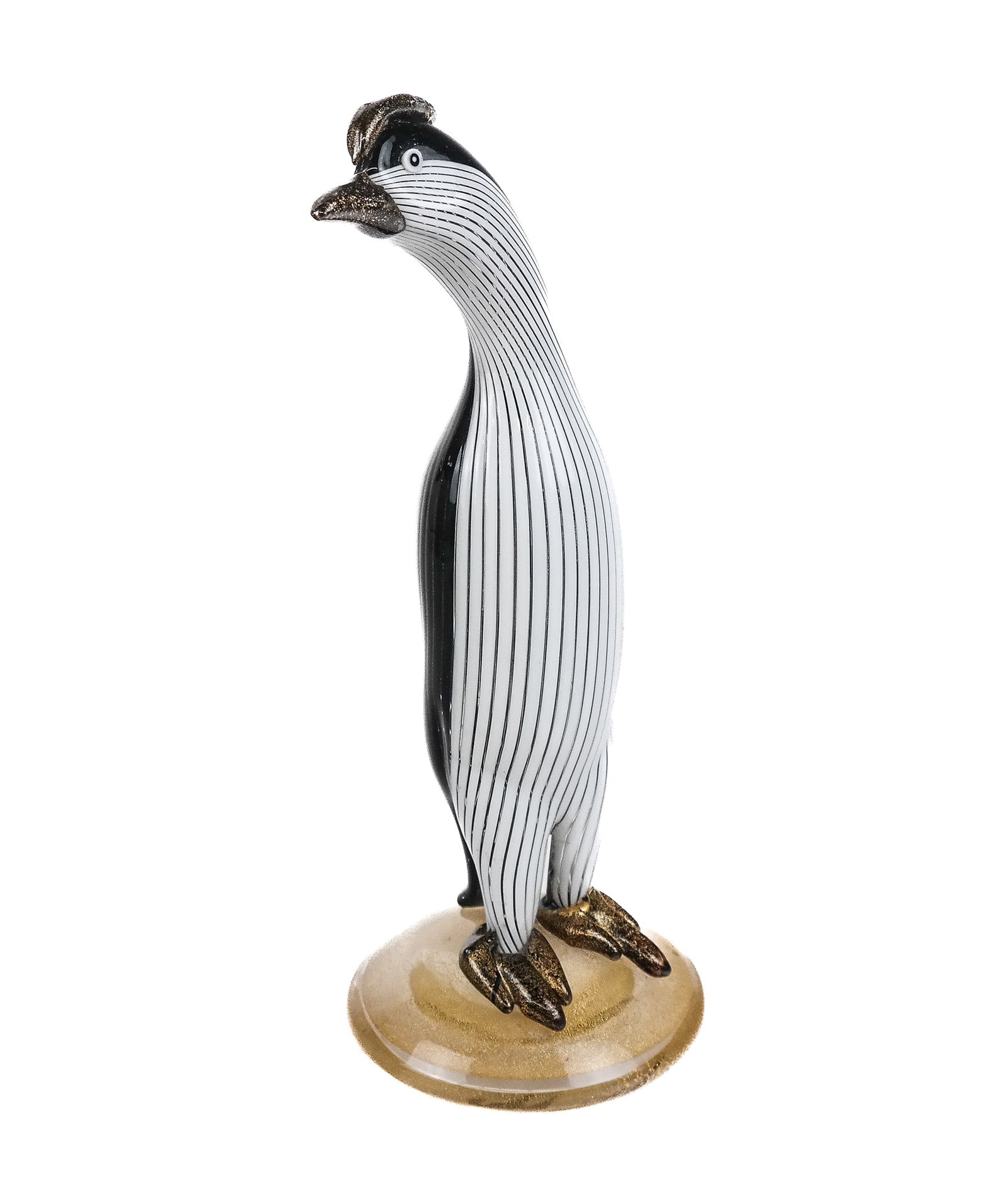 Murano Glass Sculpture of a Penguin: Murano glass sculpture of a penguin on an avventurina glass base, unsigned. [10.25" H x 4" Diameter]. Condition is good. From the collection of Sue and Cliff Freeman.