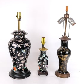 Chinese Famille Noir Articles Mounted as Lamps, 3