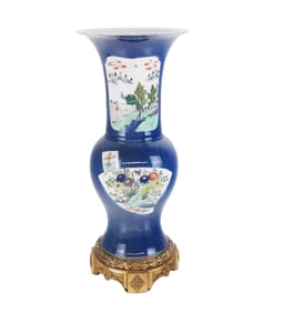 Chinese Famille Verte Bronze Mounted Baluster Vase
