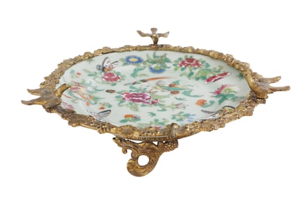 Chinese Bronze Mounted Famille Rose Celadon Plate