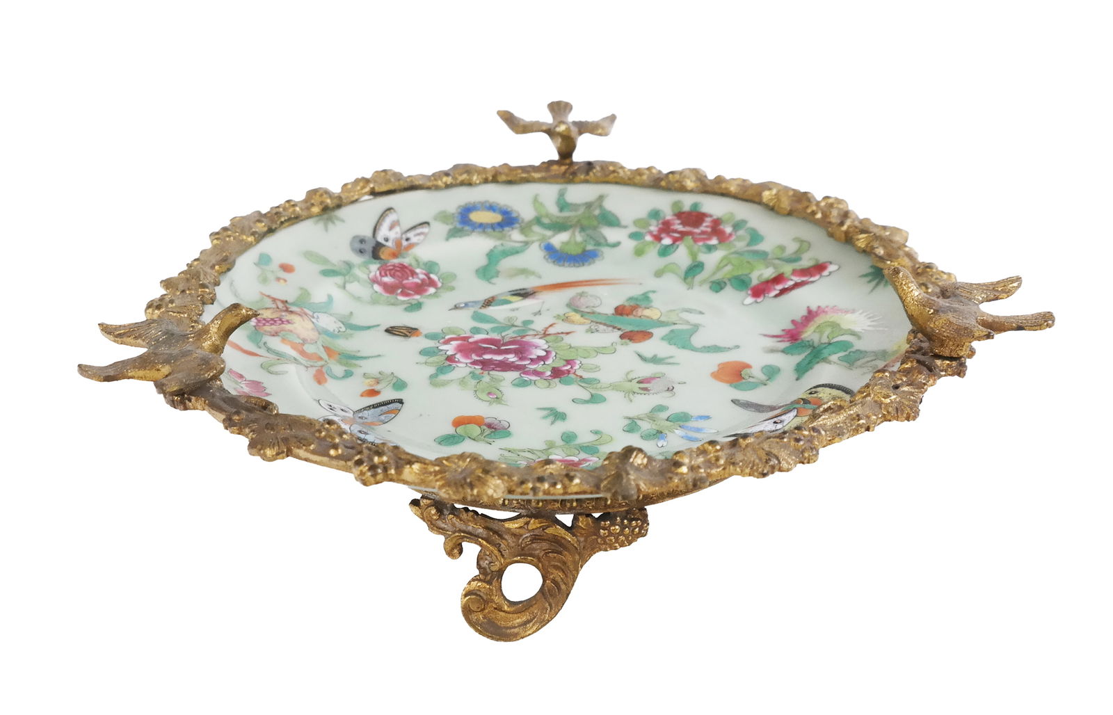Chinese Bronze Mounted Famille Rose Celadon Plate (1 of 11)